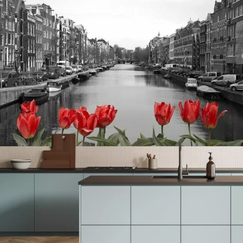 Fotobehang Rode tulpen in Amsterdam