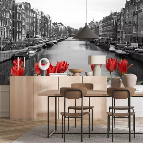 Sticker Rode tulpen in Amsterdam