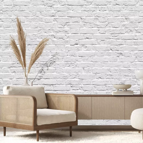 Fotobehang Oude witte bakstenen muur