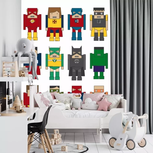 Sticker Superhelden karakters geometrische tekeningen