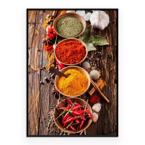 Poster Drie kommen gevuld met een mengsel van kruiden en specerijen.