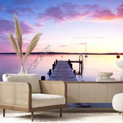 Fotobehang Lege pier bij zonsondergang