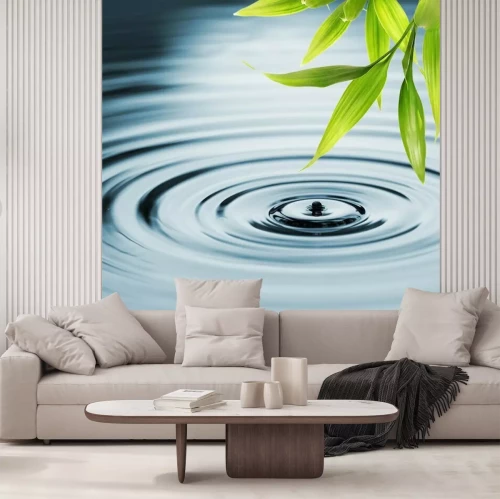 Fotobehang Bamboe bladeren en waterdruppels