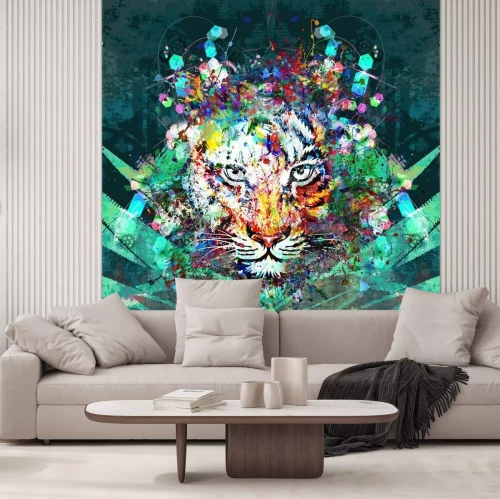 Fotobehang Tijger in spatten van kleur