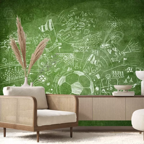Fotobehang Een bord met daarop getekende voetbaltactieken