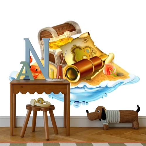 Sticker Schatkaart en verrekijker op het eilandje