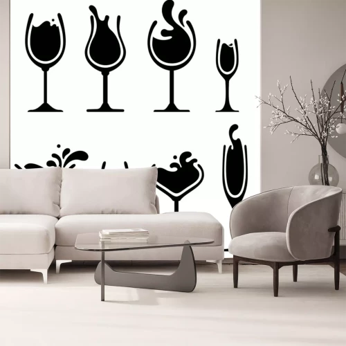 Sticker silhouet van wijn glas met splash
