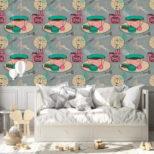 Behang Engelse kop op een grijze achtergrond