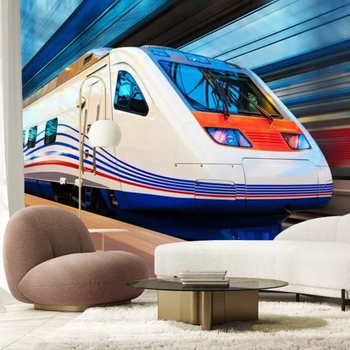 Fotobehang Snelle trein op het station