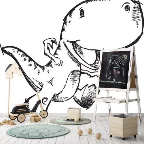 Sticker Een rennende dinosaurus in de stijl van een schets uit de vrije hand