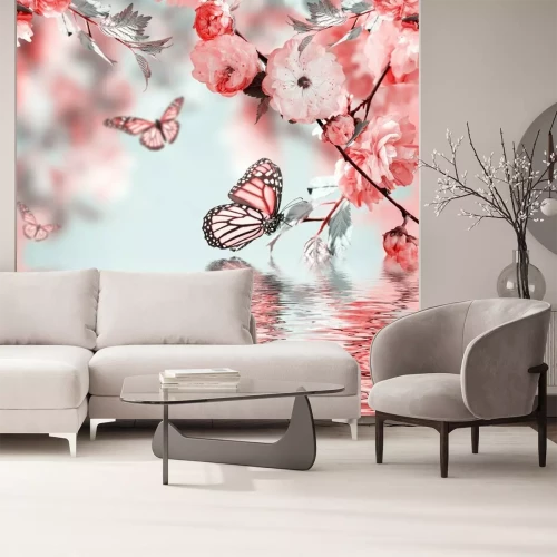 Fotobehang Bloemen en vlinders