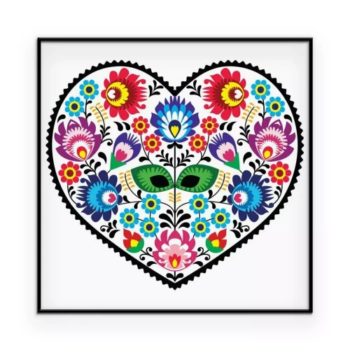 Poster Afbeelding met een hart in een folkloristisch patroon.