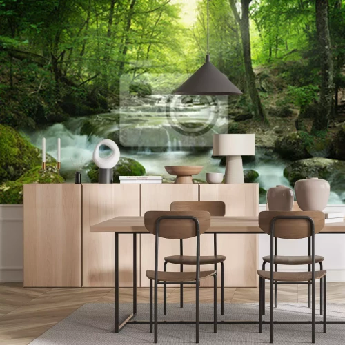 Fotobehang Rivier en stenen in een bos