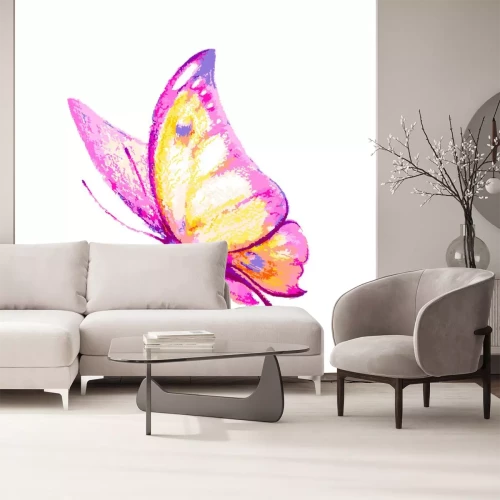 Sticker Roze-gele vlinder in beweging