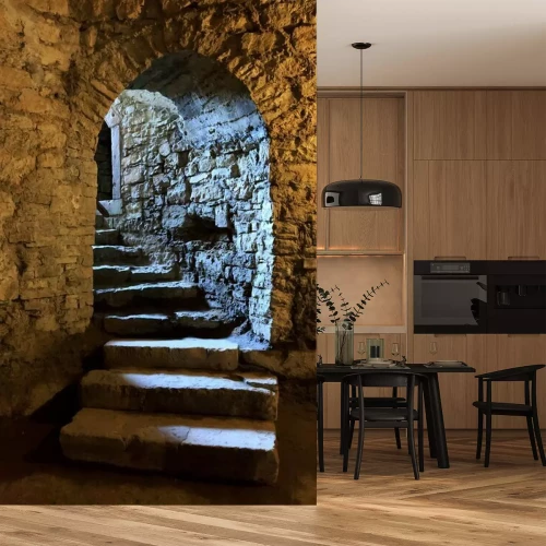 Fotobehang Trap in de kelder van het kasteel