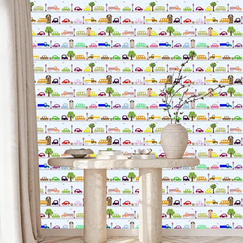 Behang babypatroon ontwerp van voertuigen.