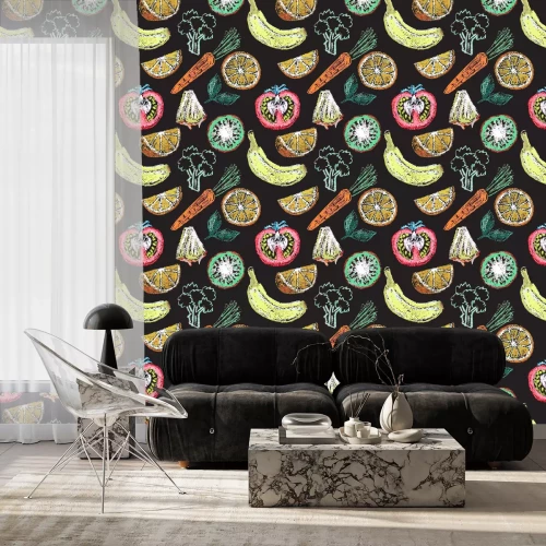 Behang Cartoon groenten en fruit