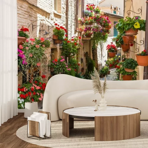 Fotobehang Vicolo storico con fiori