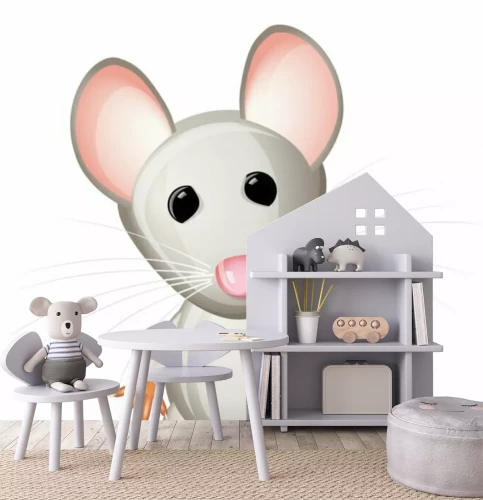 Sticker Grijze muis met lange snorren