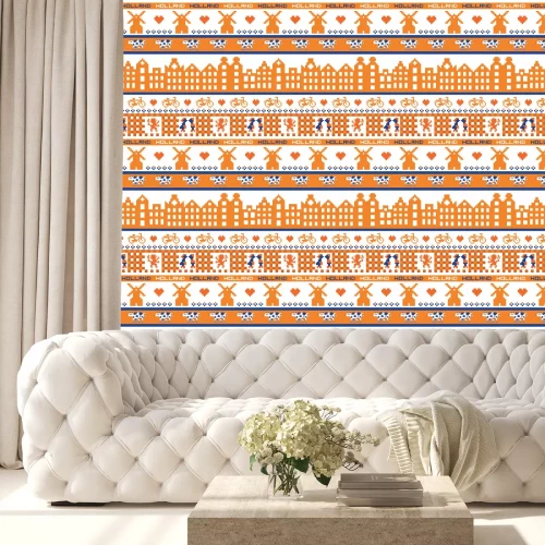 Behang naadloze retro pixel Holland oranje patroon