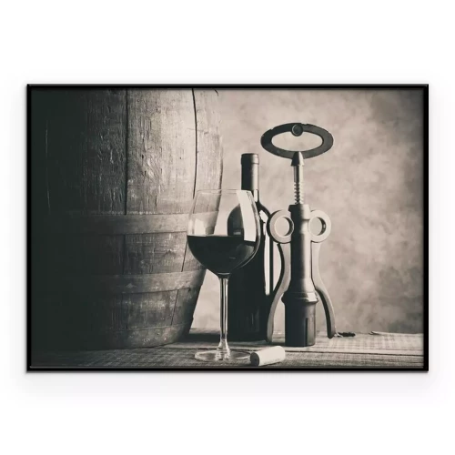 Poster Een glas wijn en een houten vat