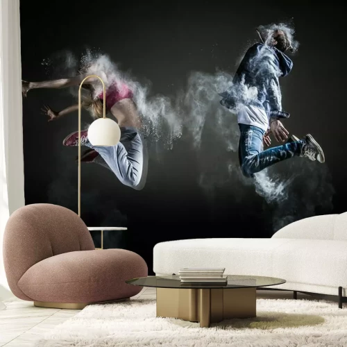 Fotobehang Een stel dat danst met gekleurde poeders