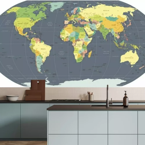 Fotobehang Wereldkaart op een grijze bol