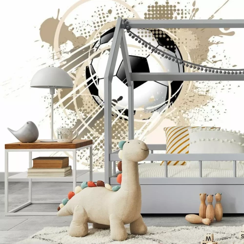 Sticker Voetbalbal en abstracte bruine achtergrond