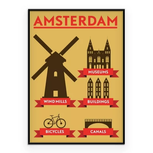 Poster Populaire Amsterdamse bezienswaardigheden in infographic-stijl