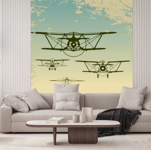 Fotobehang Retro vliegtuigen in de lucht