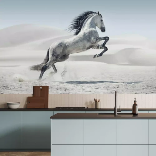 Fotobehang Een bleek paard in de woestijn