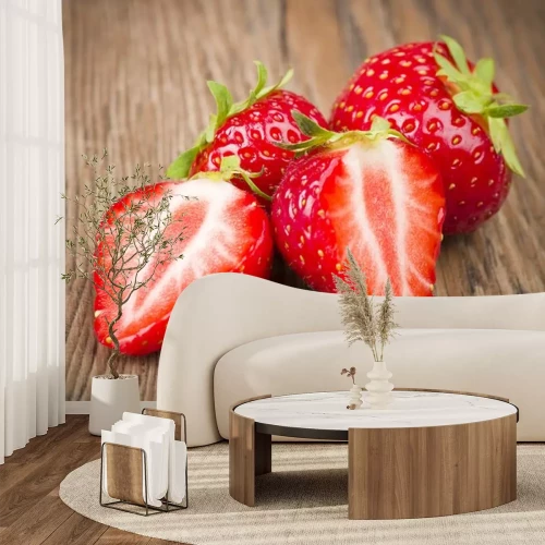 Sticker Verse Aardbei close-up op het hout