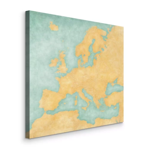 Canvas Kaart van Europa in geel en turquoise