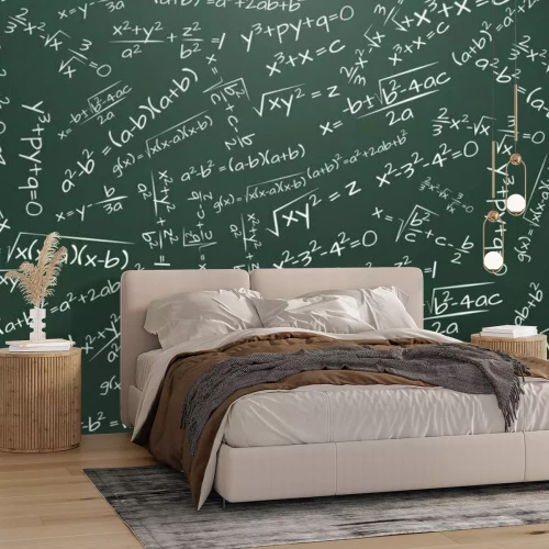 Fotobehang Wiskundige formules op een groen bord