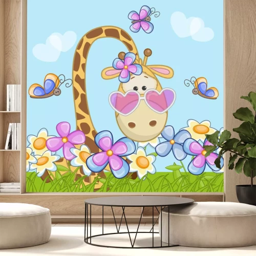 Sticker Giraf met bloemen