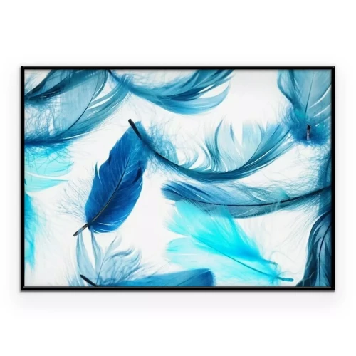 Poster Blauwe veren op een lichte achtergrond