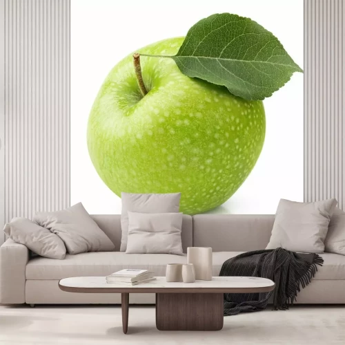 Fotobehang Groene appel met een blad