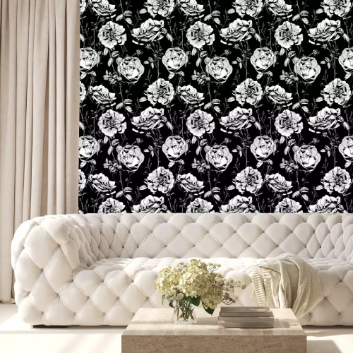 Behang Rozen wit op een zwarte achtergrond