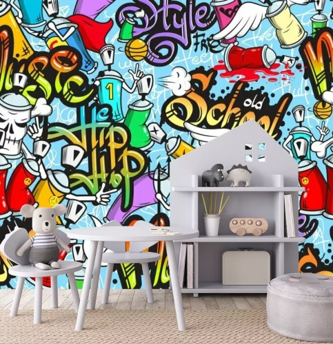 Fotobehang Jeugdig kleurrijk graffitipatroon