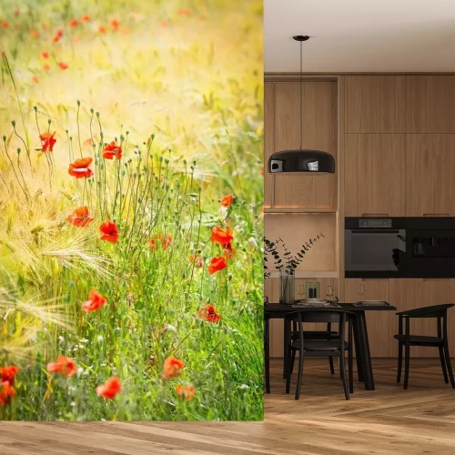 Fotobehang Graan en veldpapaver