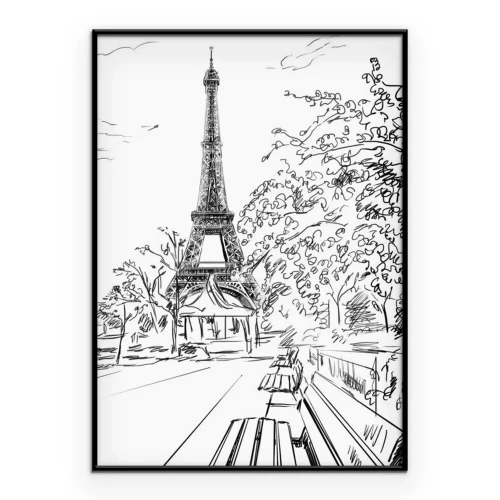 Poster Parkbanken en uitzicht op de Eiffeltoren