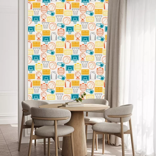 Behang Sport naadloze patroon met basketbal iconen in vlakke stijl.