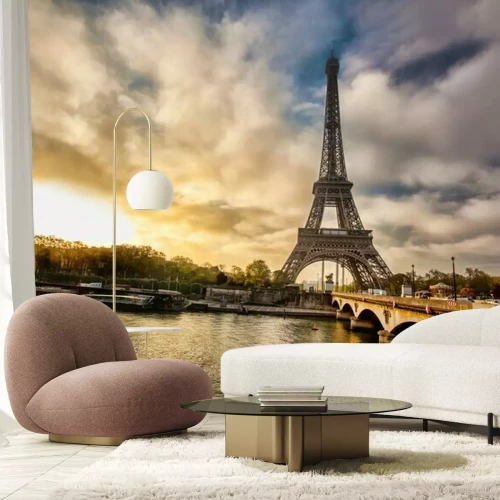 Fotobehang Parijs Seine en Eiffeltoren