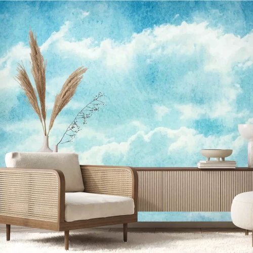 Fotobehang Landschap met lucht in aquarel