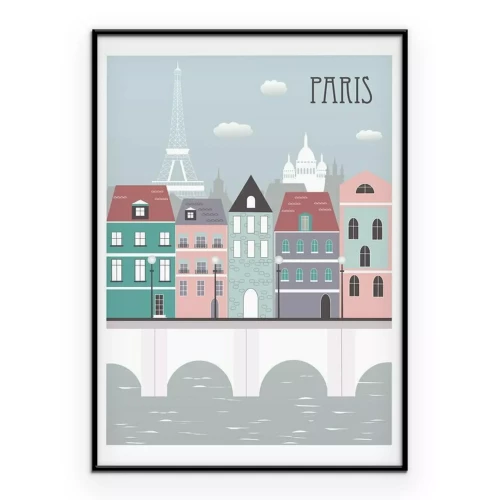 Poster Minimalistische, kleurrijke huurkazernes in Parijs