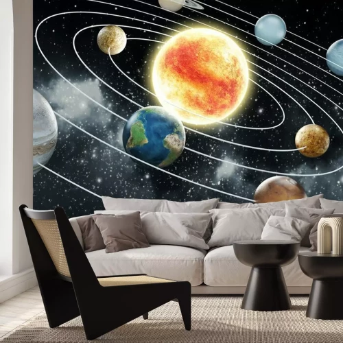 Fotobehang Illustratie van het zonnestelsel met planeten