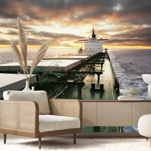 Fotobehang Vrachtschip op zee