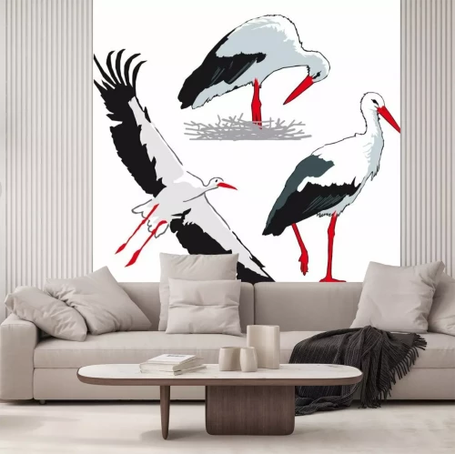 Fotobehang Drie ooievaars op witte achtergrond