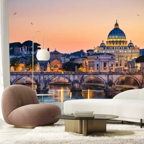 Fotobehang Nachtzicht op de Sint-Pietersbasiliek in Rome, Italië