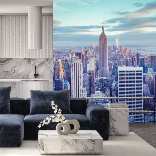 Fotobehang New York City gehuld in een avondhemel